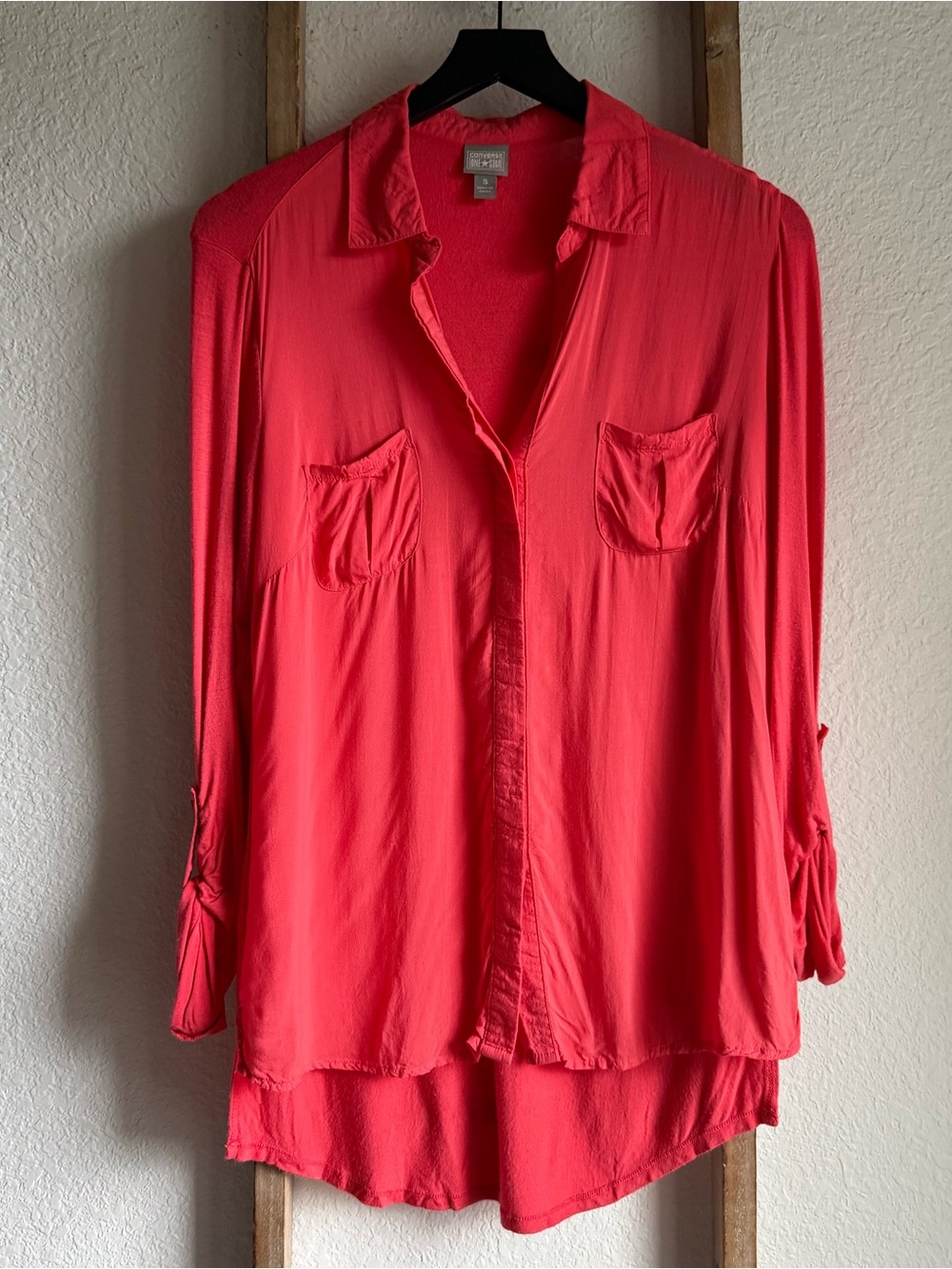Converse One Star Women's Coral Pink Long Sleeve Button Up Shirt Sz: Small